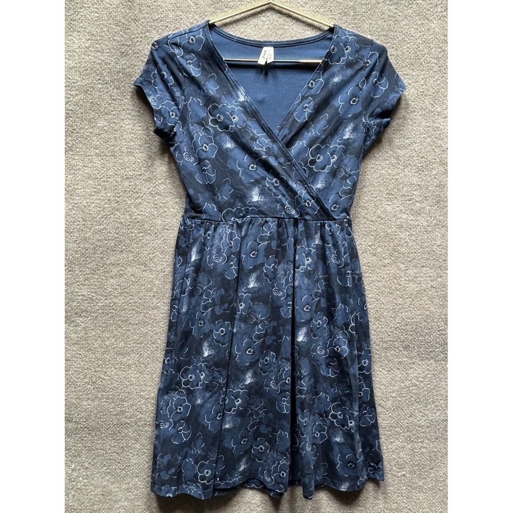 Pact Women's Fit & Flare Crossover Dress Womens Small Floral Print Blue NWOT